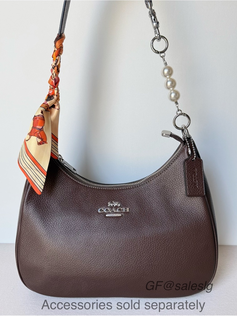 NWT Coach Teri Hobo Shoulder Bag Maple Brown Pebble Leather Silver CV935 - Picture 9 of 16